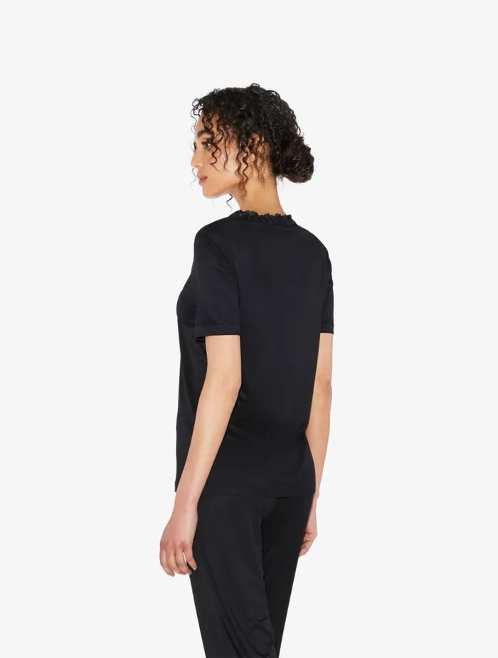 La Perla Tshirt In Black Modal With Embroidered Tulle Women Camisoles