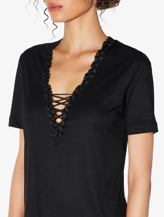 La Perla Tshirt In Black Modal With Embroidered Tulle Women Camisoles