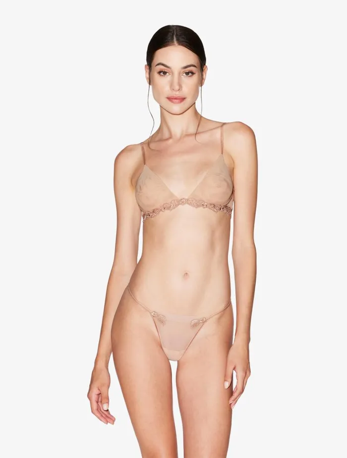 La Perla Thong In Sand Stretch Tulle Women G String and Thong