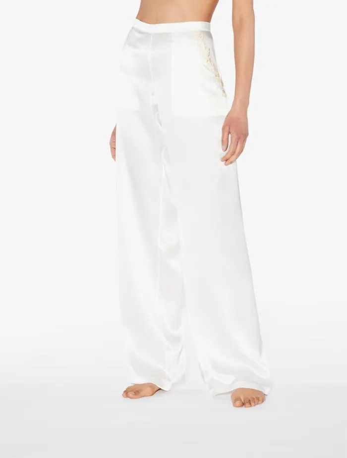 La Perla White Silk Long Pajamas With Frastaglio Women Pajamas