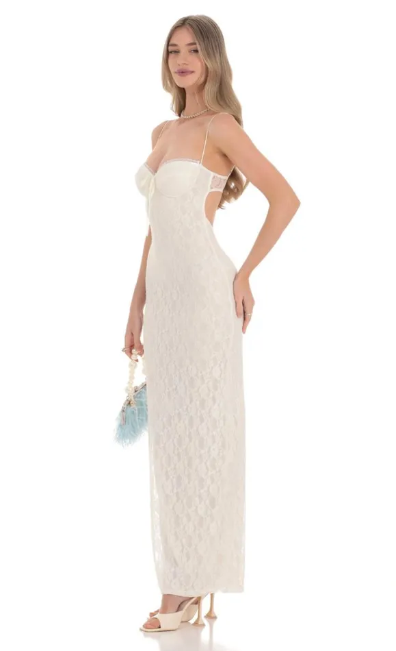 Lace Bodycon Maxi Dress Ivory Women LUCY IN THE SKY Maxi Dresses