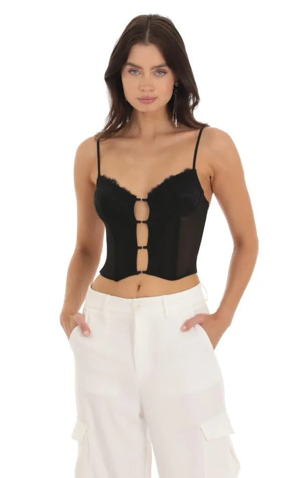 Lace Mesh Bralette Top Black Women LUCY IN THE SKY Tops