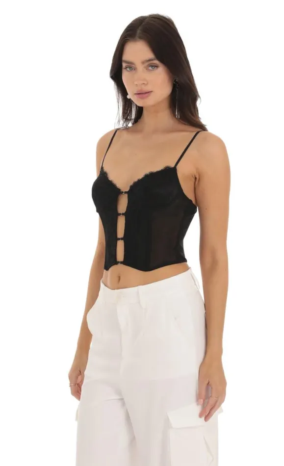 Lace Mesh Bralette Top Black Women LUCY IN THE SKY Tops