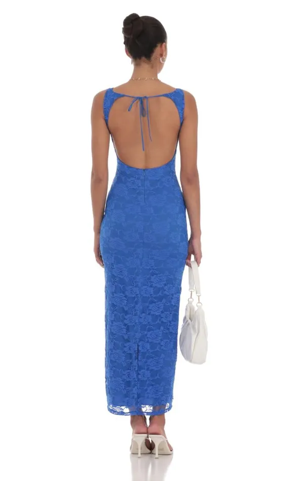 Lace Open Back Bodycon Maxi Dress Blue Women LUCY IN THE SKY Maxi Dresses