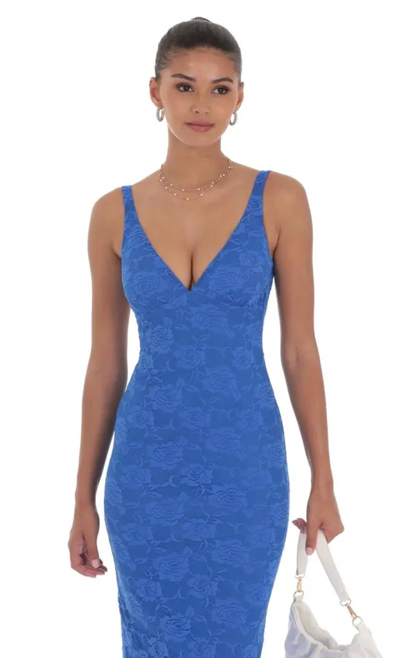 Lace Open Back Bodycon Maxi Dress Blue Women LUCY IN THE SKY Maxi Dresses