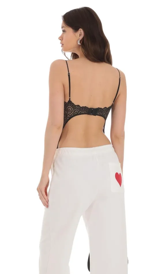 Lace Open Back Bodysuit Black Women LUCY IN THE SKY Bodysuits