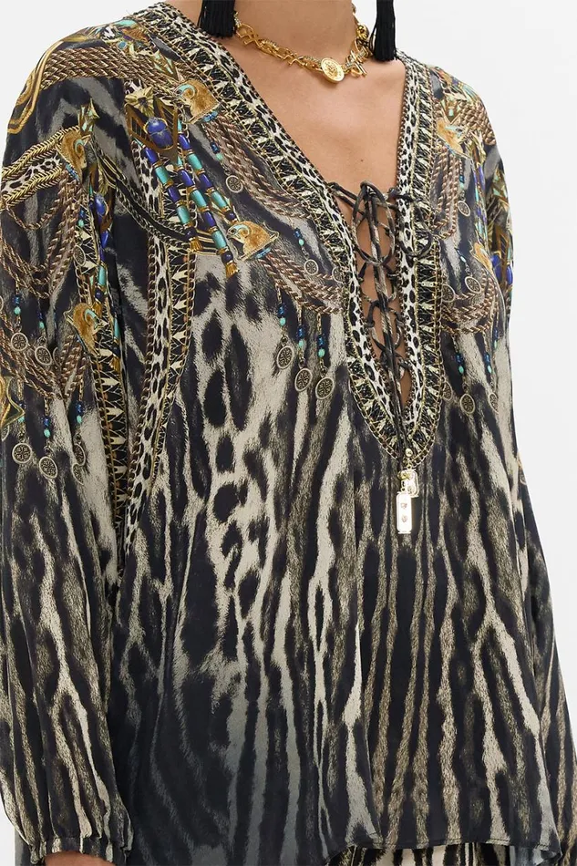 LACE UP BLOUSE CAT WORSHIP Cat Worship Womens Camilla Blouses and Shirts