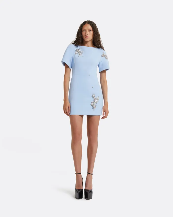 Lacin Pale Blue Short Dress Pale Blue Women Dresses Safiyaa