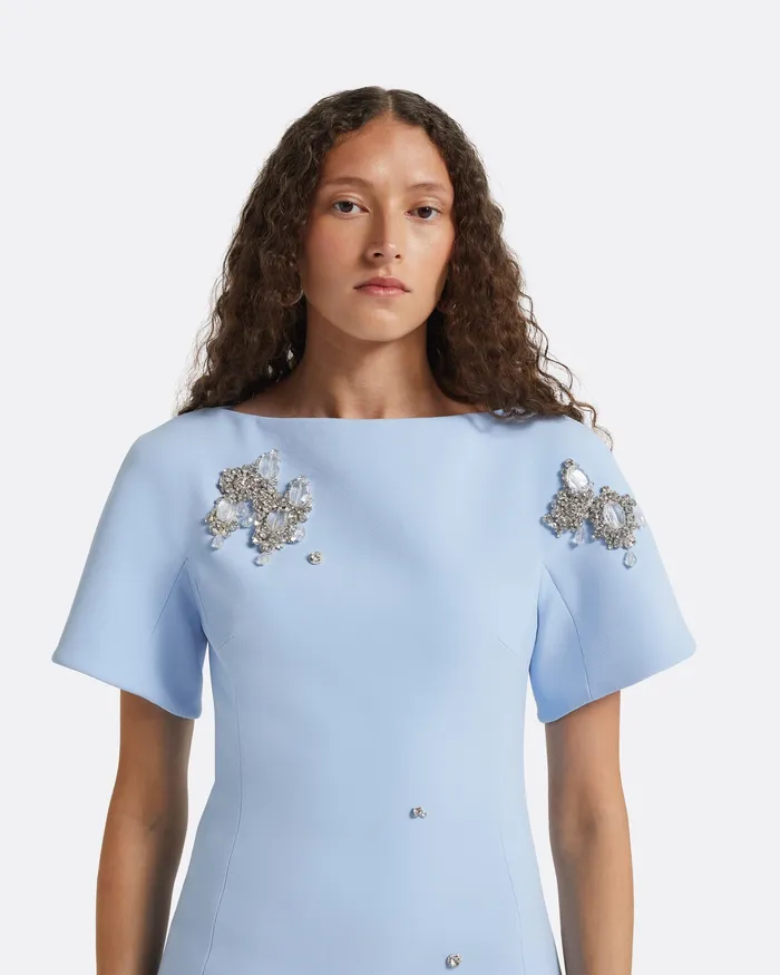 Lacin Pale Blue Short Dress Pale Blue Women Dresses Safiyaa