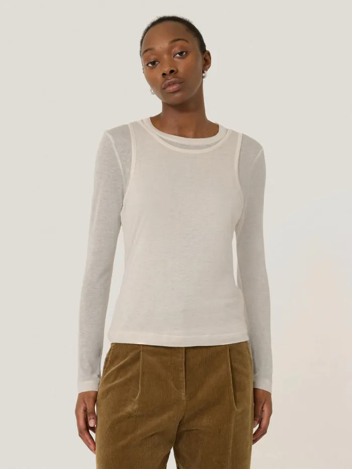 Layered 2in1 Top Cream Women Jigsaw Shirts and Tops