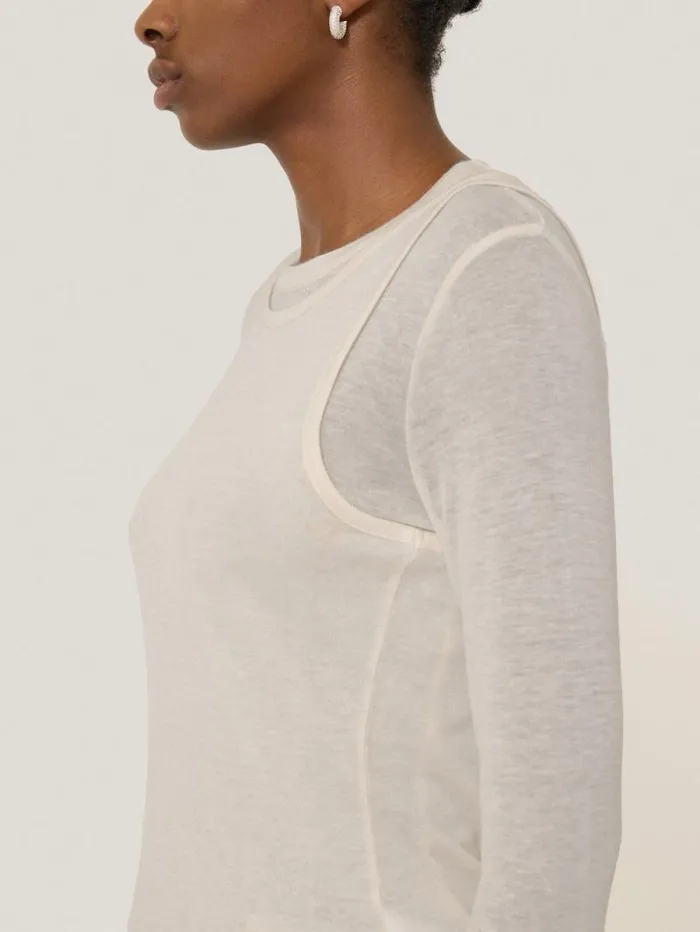 Layered 2in1 Top Cream Women Jigsaw Shirts and Tops