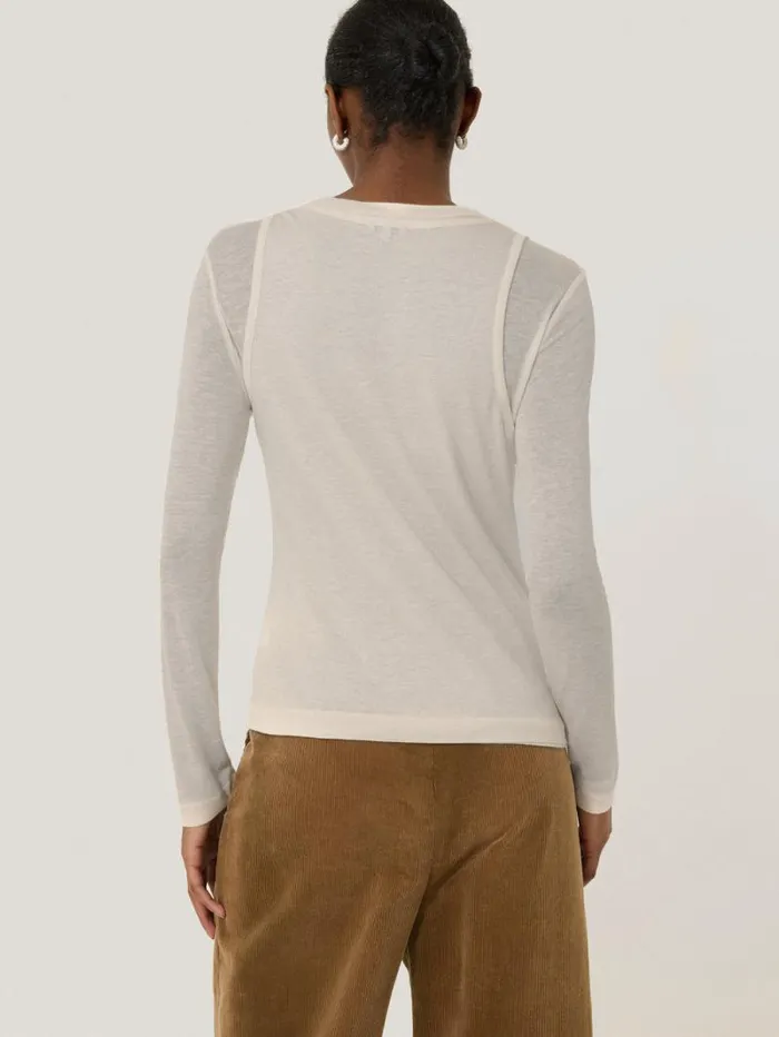 Layered 2in1 Top Cream Women Jigsaw Shirts and Tops