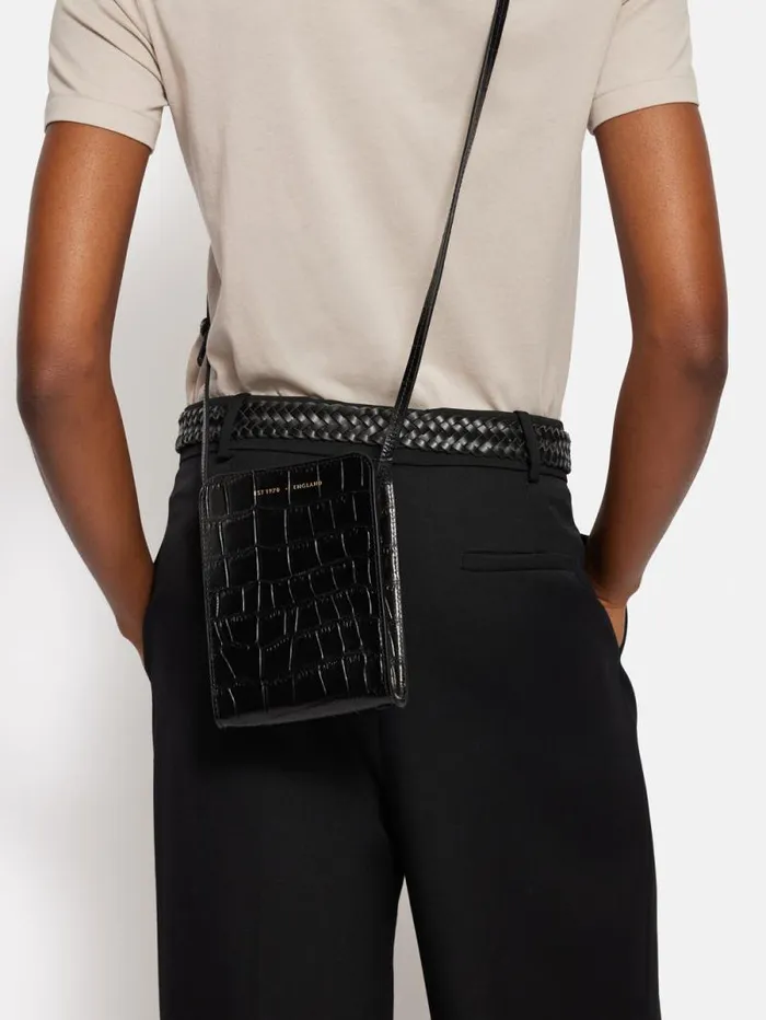 Leather Crossbody Phone Bag Black Women Jigsaw Bags