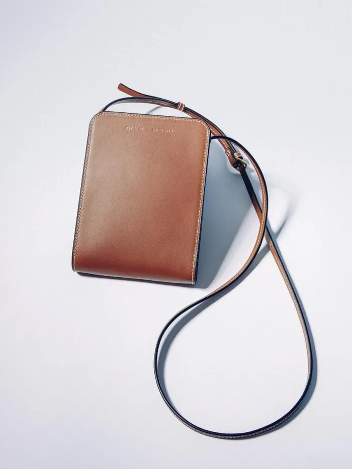 Leather Crossbody Phone Bag Tan Women Jigsaw Wallets and Card Holders