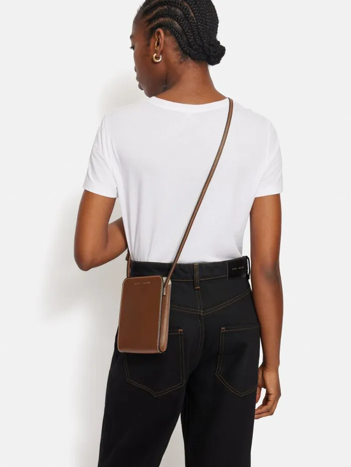 Leather Crossbody Phone Bag Tan Women Jigsaw Wallets and Card Holders