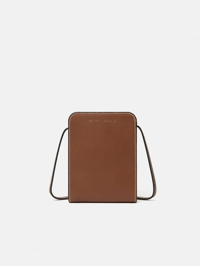 Leather Crossbody Phone Bag Tan Women Jigsaw Wallets and Card Holders