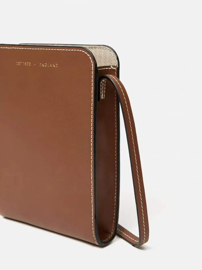 Leather Crossbody Phone Bag Tan Women Jigsaw Wallets and Card Holders