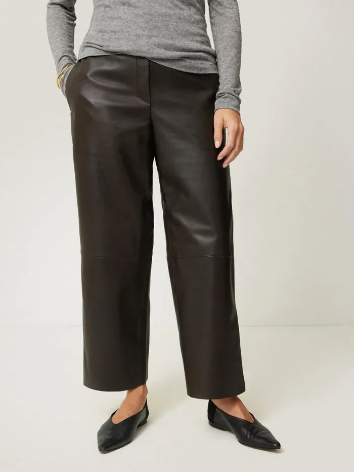 Leather Flat Front Trouser Dark Olive Women Jigsaw Party