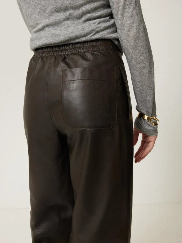 Leather Flat Front Trouser Dark Olive Women Jigsaw Party