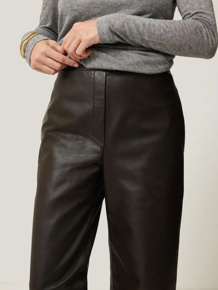 Leather Flat Front Trouser Dark Olive Women Jigsaw Party