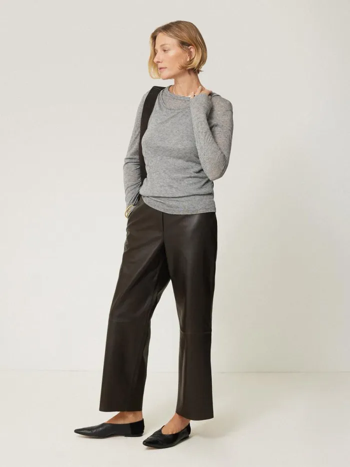 Leather Flat Front Trouser Dark Olive Women Jigsaw Party