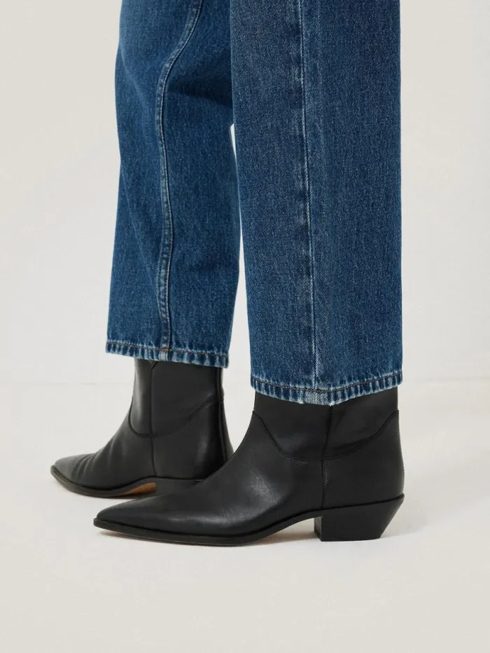 Leather Western Ankle Boot Black Women Jigsaw Boots