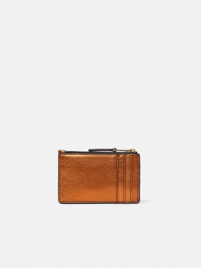 Leather Ziptop Card Holder Copper Women Jigsaw Wallets and Card Holders