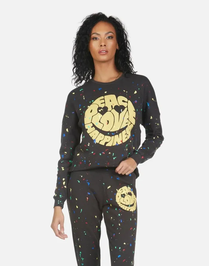Lee Text Happy Face Onyxprimary Splatter Women Lauren Moshi Long Sleeve