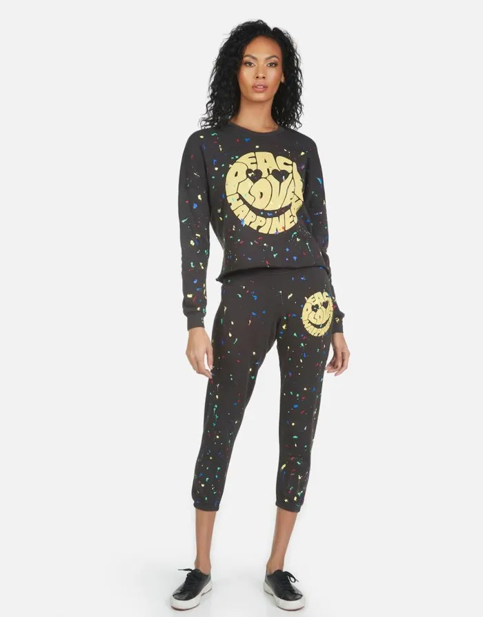 Lee Text Happy Face Onyxprimary Splatter Women Lauren Moshi Long Sleeve