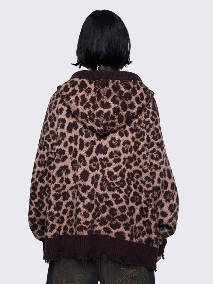Leopard Knitted ZipUp Hoodie Women Minga London Knitwear