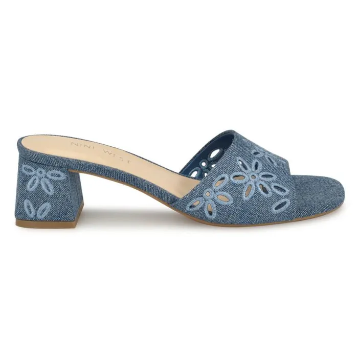 Lidey Eyelet Slide Sandals Denim Women Nine West Sandals