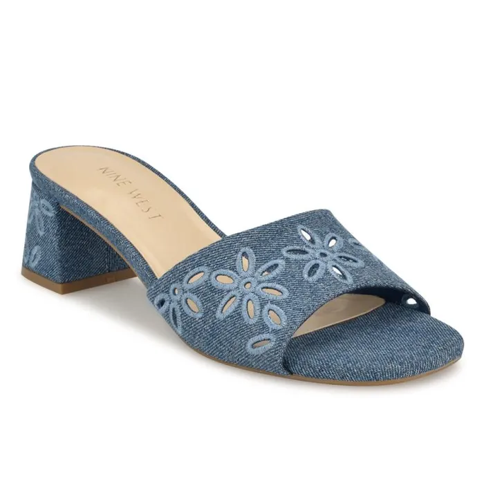Lidey Eyelet Slide Sandals Denim Women Nine West Sandals