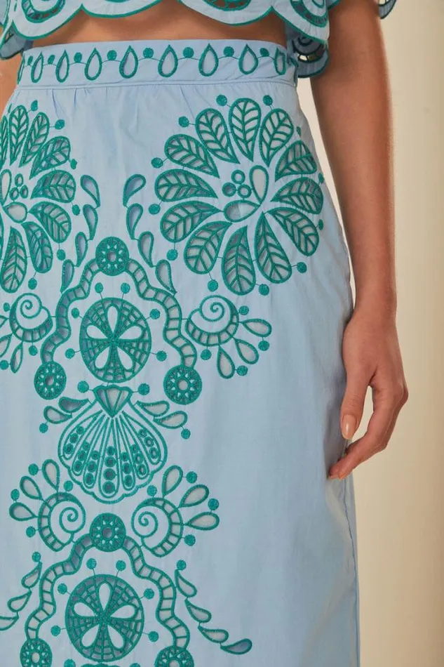 Light Blue And Green Graphic Richelieu Midi Skirt Women FARM Rio Skirts