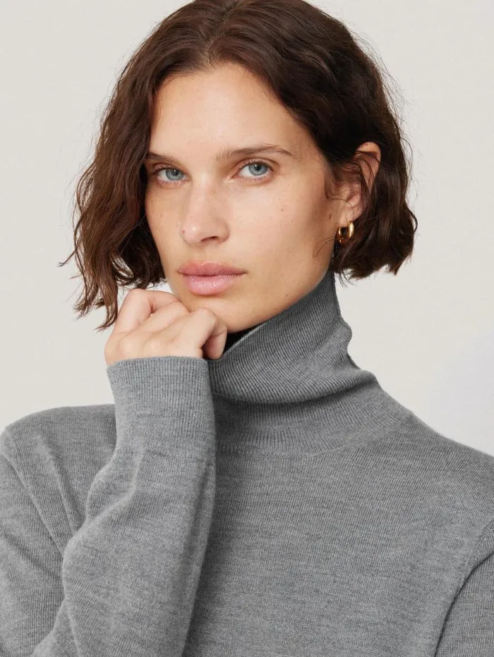 Lightweight Merino Polo Grey Women Jigsaw Knitwear and Cashmere