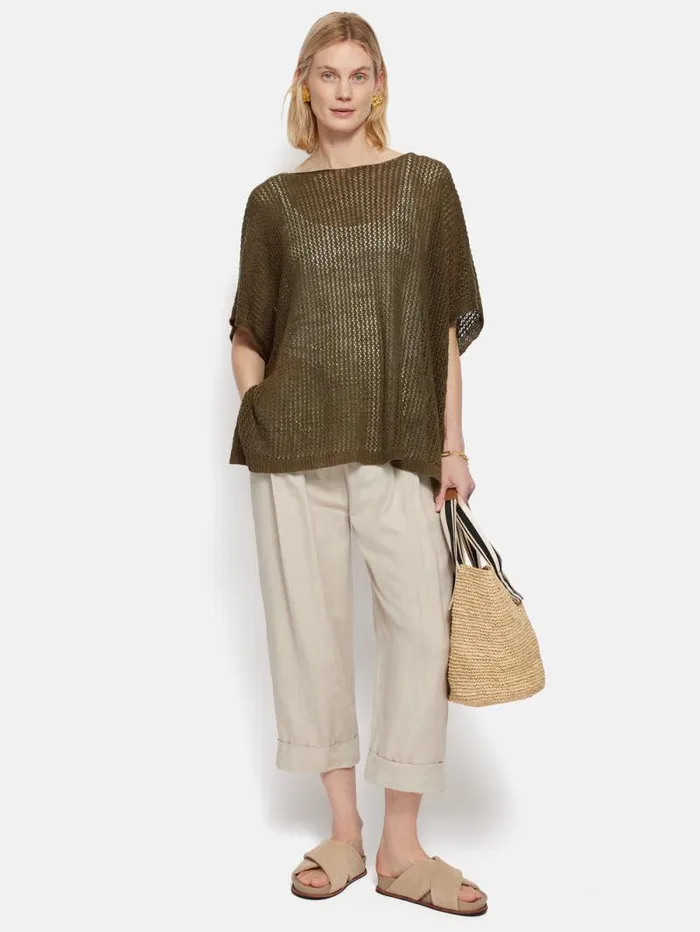 Linen Poncho Khaki Women Jigsaw Ponchos and Scarves