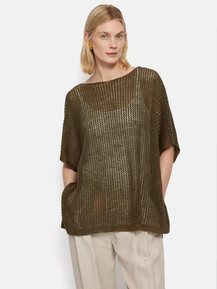 Linen Poncho Khaki Women Jigsaw Ponchos and Scarves