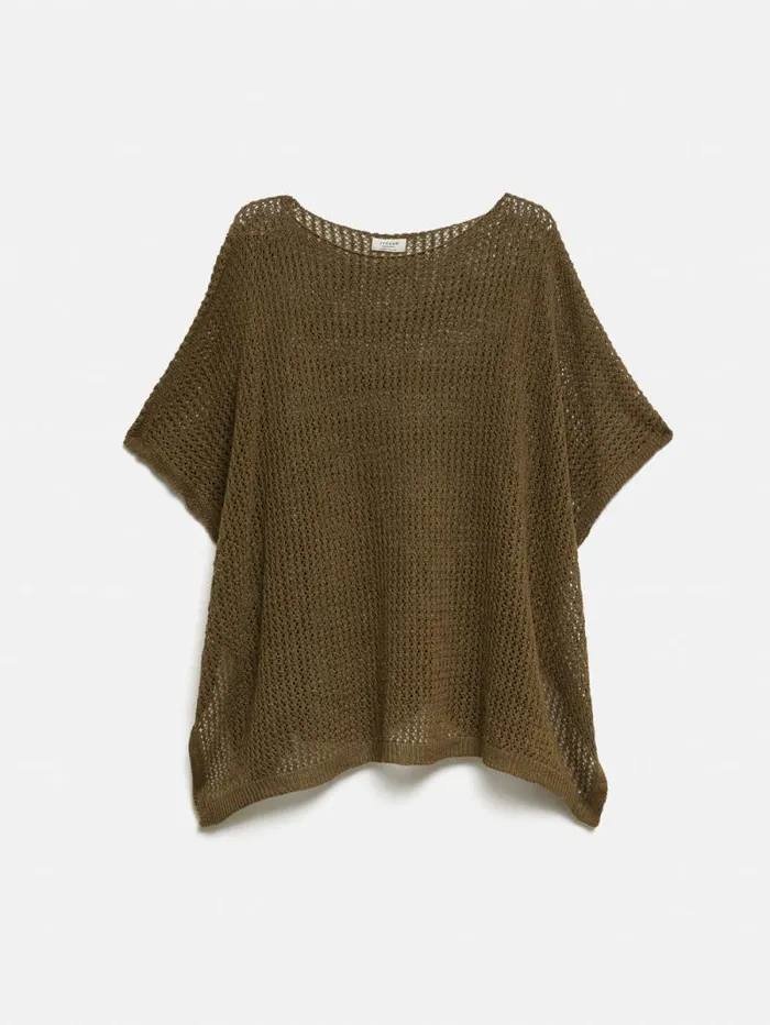 Linen Poncho Khaki Women Jigsaw Ponchos and Scarves