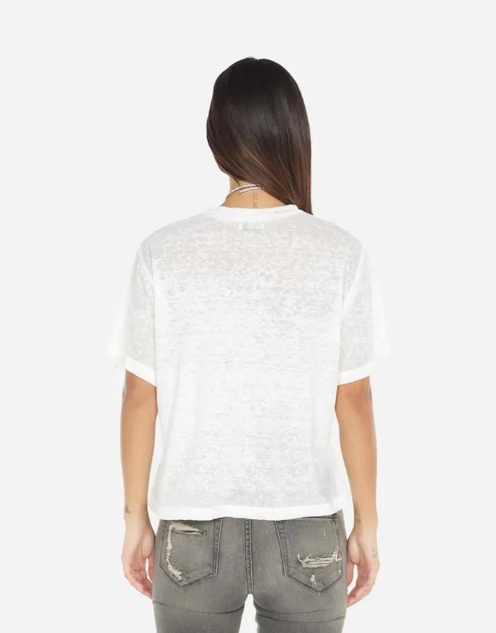 Linnea Pink Peace Love Skull White Burnout Women Lauren Moshi Short Sleeve