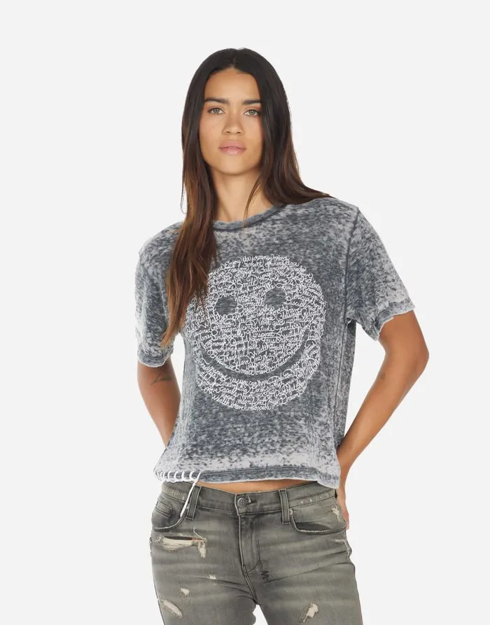 Linnea Positive Happyface Black Burnout Women Lauren Moshi Short Sleeve