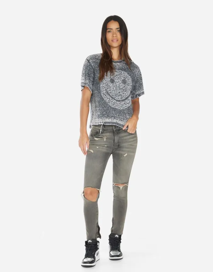 Linnea Positive Happyface Black Burnout Women Lauren Moshi Short Sleeve