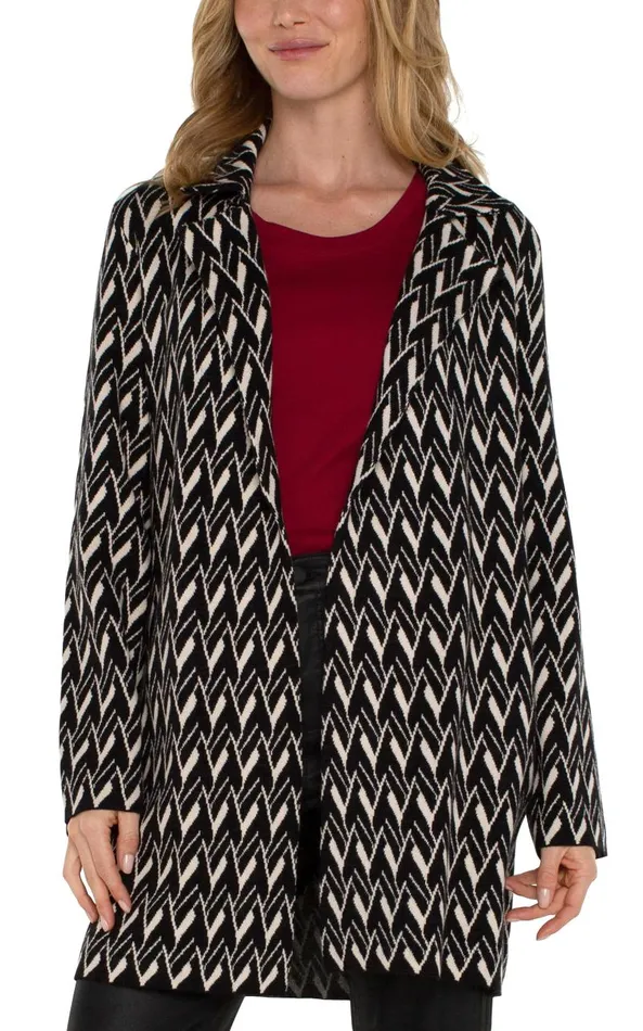Liverpool Los Angeles Coatigans OPEN FRONT COATIGAN SWEATER Black Cream Chevron 8211 Womens Liverpool Los Angeles Coatigans OPEN FRONT COATIGAN SWEATER Black Cream Chevron 8211 Womens
