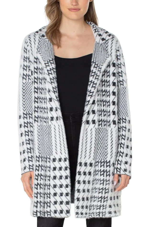 Liverpool Los Angeles Coatigans OPEN FRONT COATIGAN SWEATER Black White Mixed Plaid 8211 Womens Liverpool Los Angeles Coatigans OPEN FRONT COATIGAN SWEATER Black White Mixed Plaid 8211 Womens