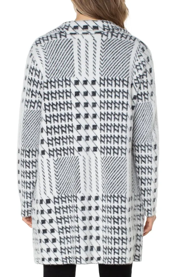 Liverpool Los Angeles Coatigans OPEN FRONT COATIGAN SWEATER Black White Mixed Plaid 8211 Womens