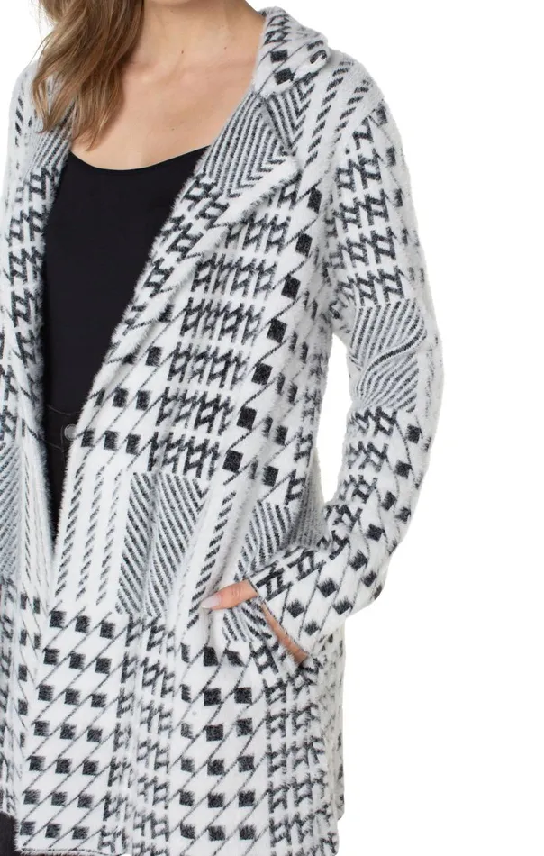 Liverpool Los Angeles Coatigans OPEN FRONT COATIGAN SWEATER Black White Mixed Plaid 8211 Womens