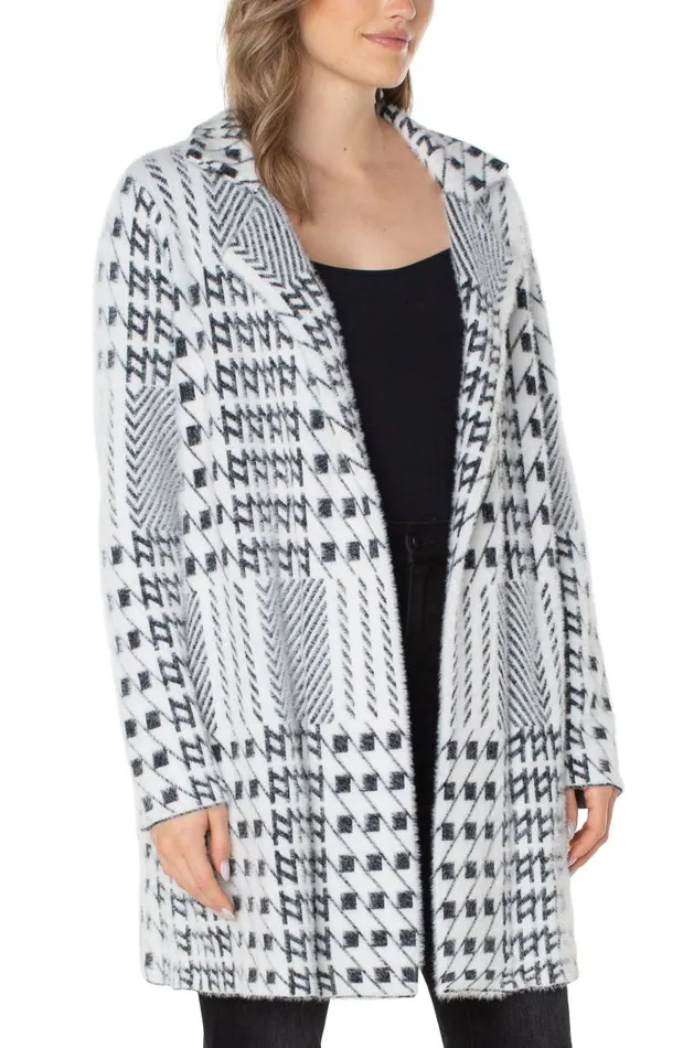 Liverpool Los Angeles Coatigans OPEN FRONT COATIGAN SWEATER Black White Mixed Plaid 8211 Womens