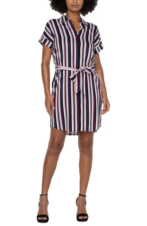 Liverpool Los Angeles Dresses BELTED SHIRT DRESS Navy Lollipop Red Bold Stripe 8211 Womens