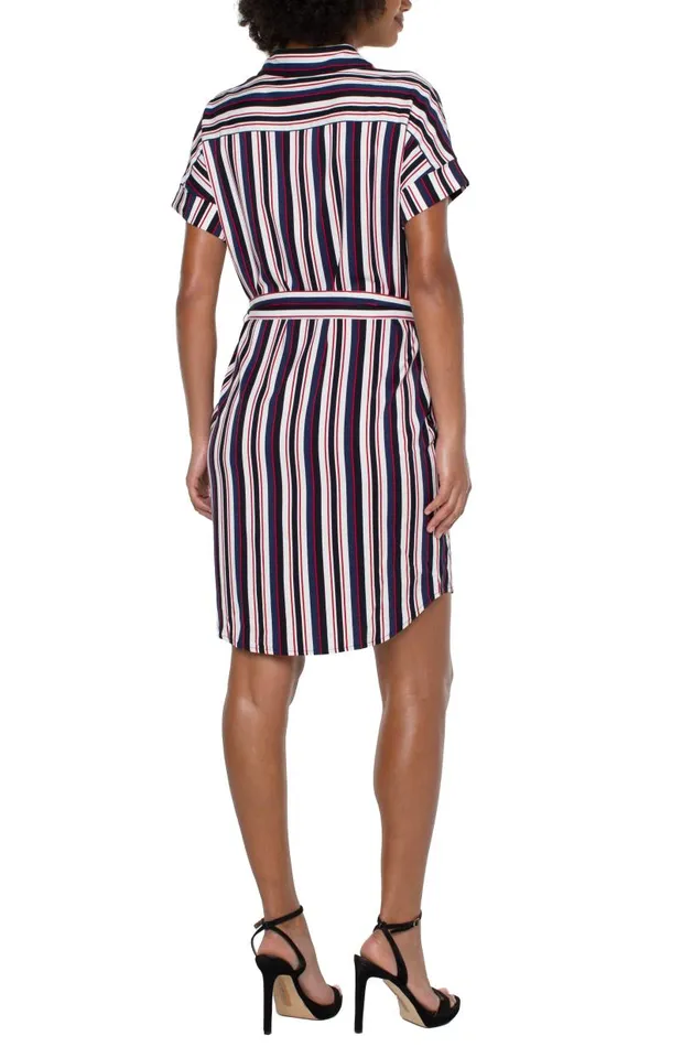 Liverpool Los Angeles Dresses BELTED SHIRT DRESS Navy Lollipop Red Bold Stripe 8211 Womens