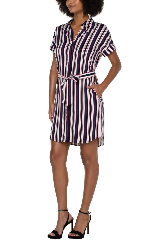 Liverpool Los Angeles Dresses BELTED SHIRT DRESS Navy Lollipop Red Bold Stripe 8211 Womens