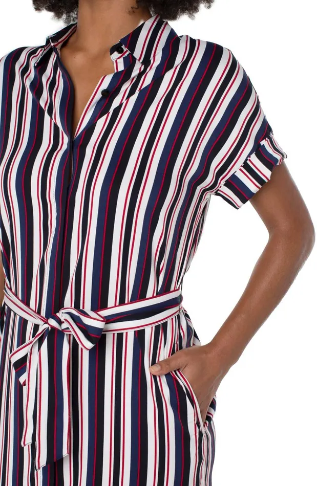 Liverpool Los Angeles Dresses BELTED SHIRT DRESS Navy Lollipop Red Bold Stripe 8211 Womens