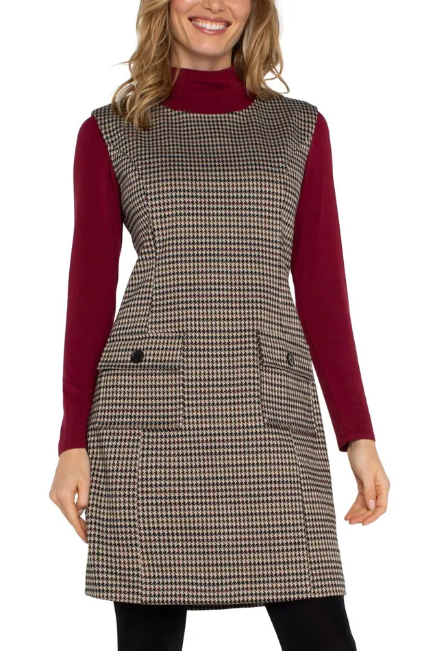 Liverpool Los Angeles Dresses SLEEVELESS SHIFT DRESS Black Tan Houndstooth 8211 Womens